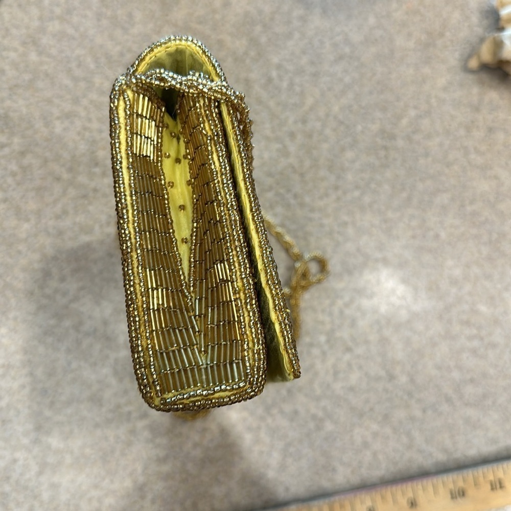 Vintage 1960 Art Deco/Nouveau Gold/yellow hand Beaded evening purse/bag - Picture 11 of 11
